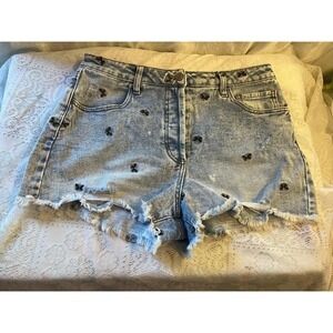 RSQ Denim Shorts Light Wash Butterfly Embroidery Distressed Cuffed Size 29